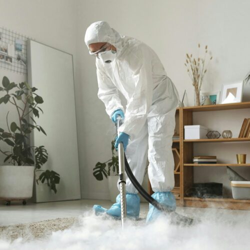 Cleaning team performing detailed deep cleaning of kitchen and bathroom surfaces